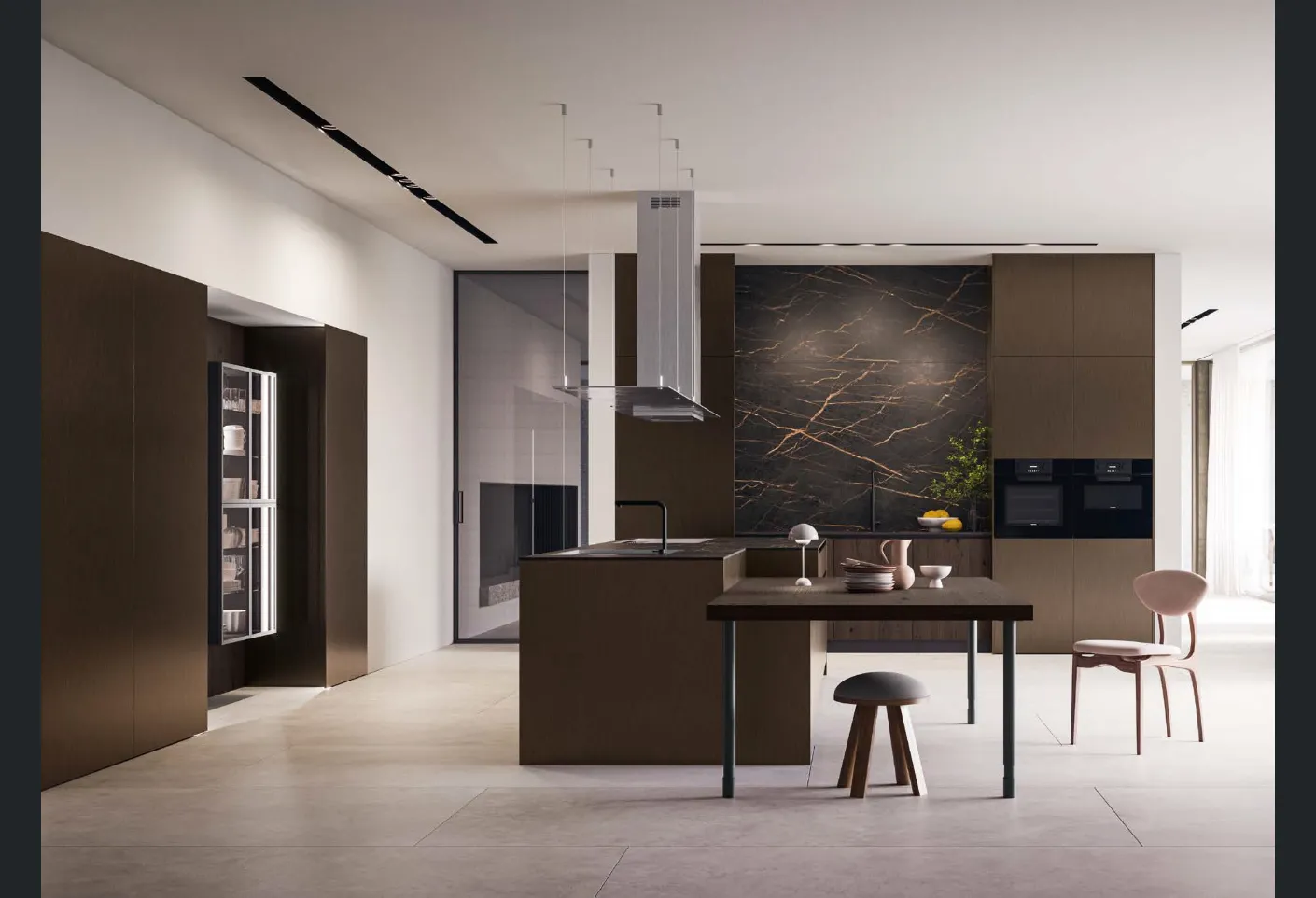 Cucina Design D12 e D23 in Vetro bronzato e Rovere di Doimo Cucine