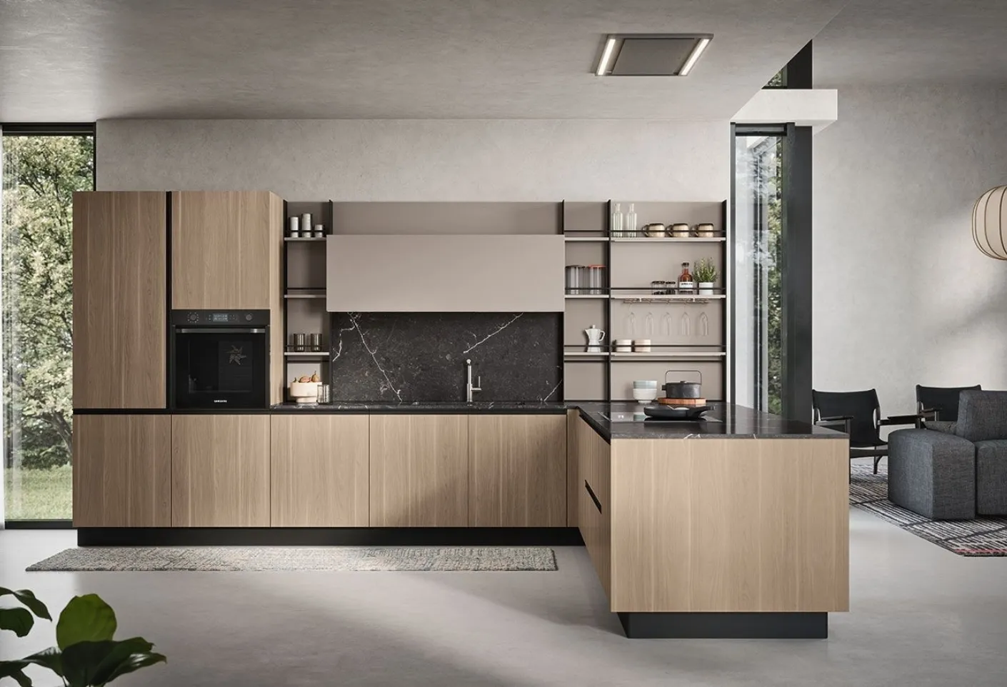 Cucina Moderna con penisola Colibrì Maniglia Presa 01di Forma Cucine