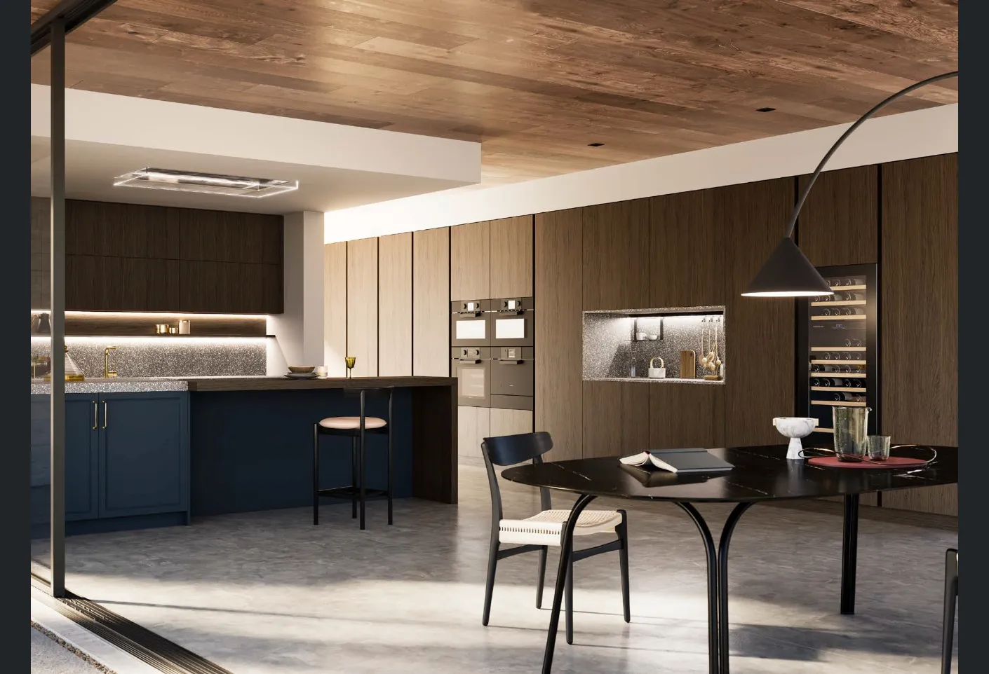 Cucina Moderna D23 laccato Blu e Rovere di Doimo Cucine