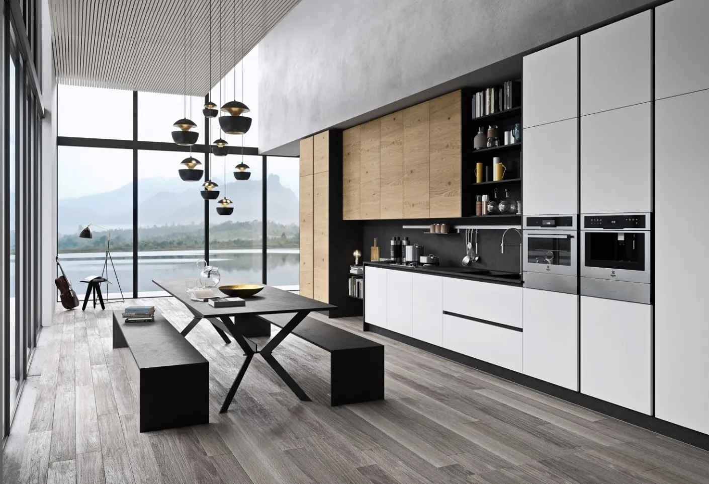 Cucina Moderna lineare in laccato bianco opaco e legno I Naturali Mood 07 di Ar-Tre